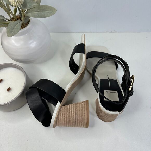 New Dolce Vita Paytin Leather Strappy Sandals Black Women 8 NWOB Block Heel FLAW - Picture 9 of 13